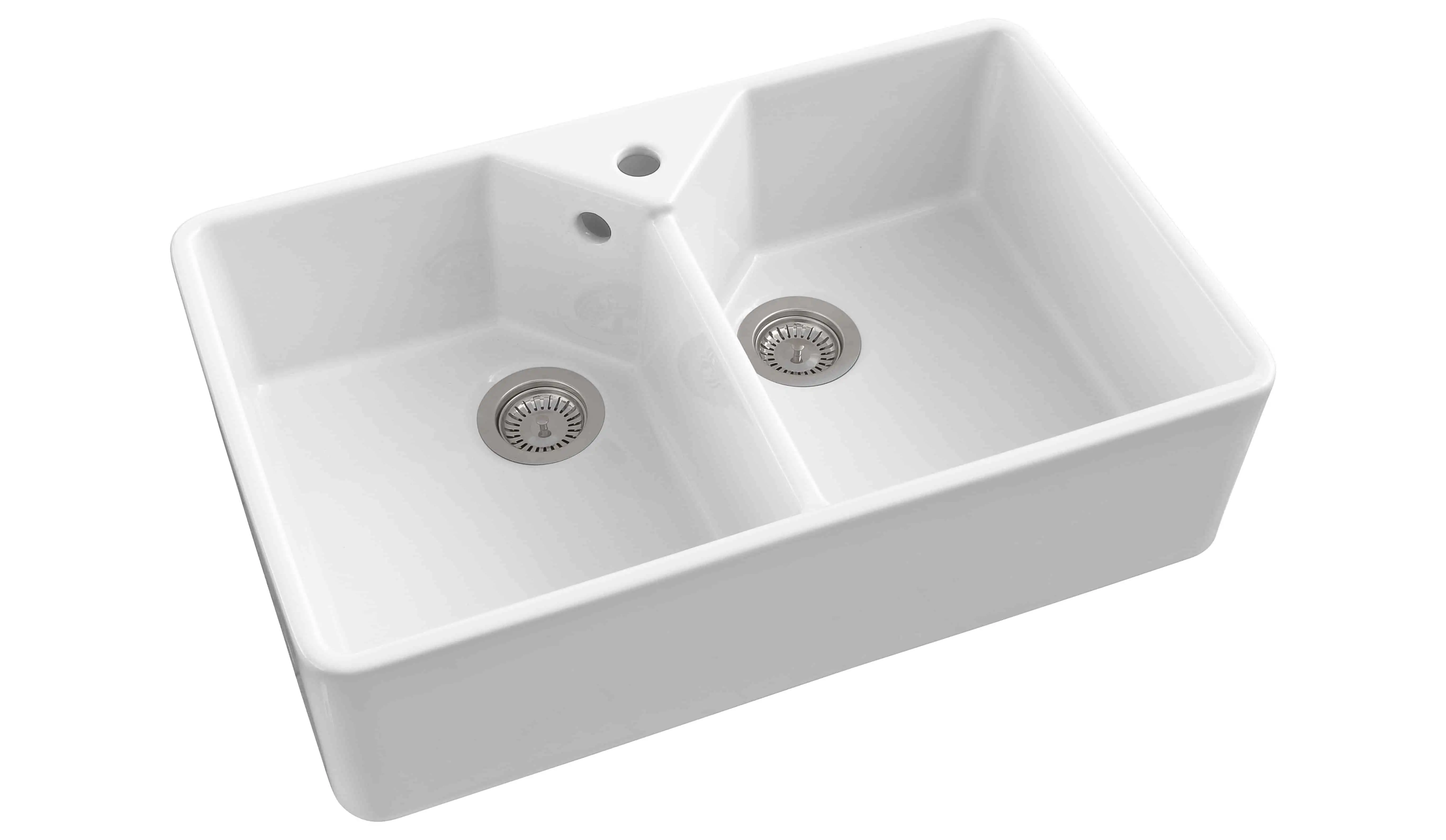 white ceramic double bowl Belfast sink